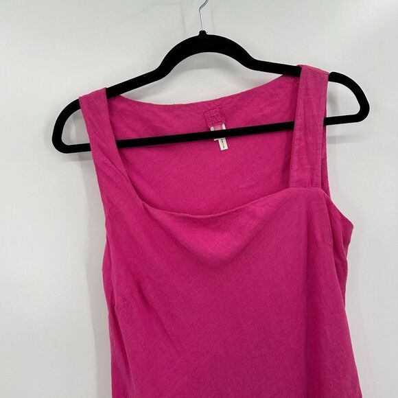 120% LINO Barbie Pink 100% Linen Sleeveless Asymmetrical Midi Dress Size Medium - Picture 3 of 6